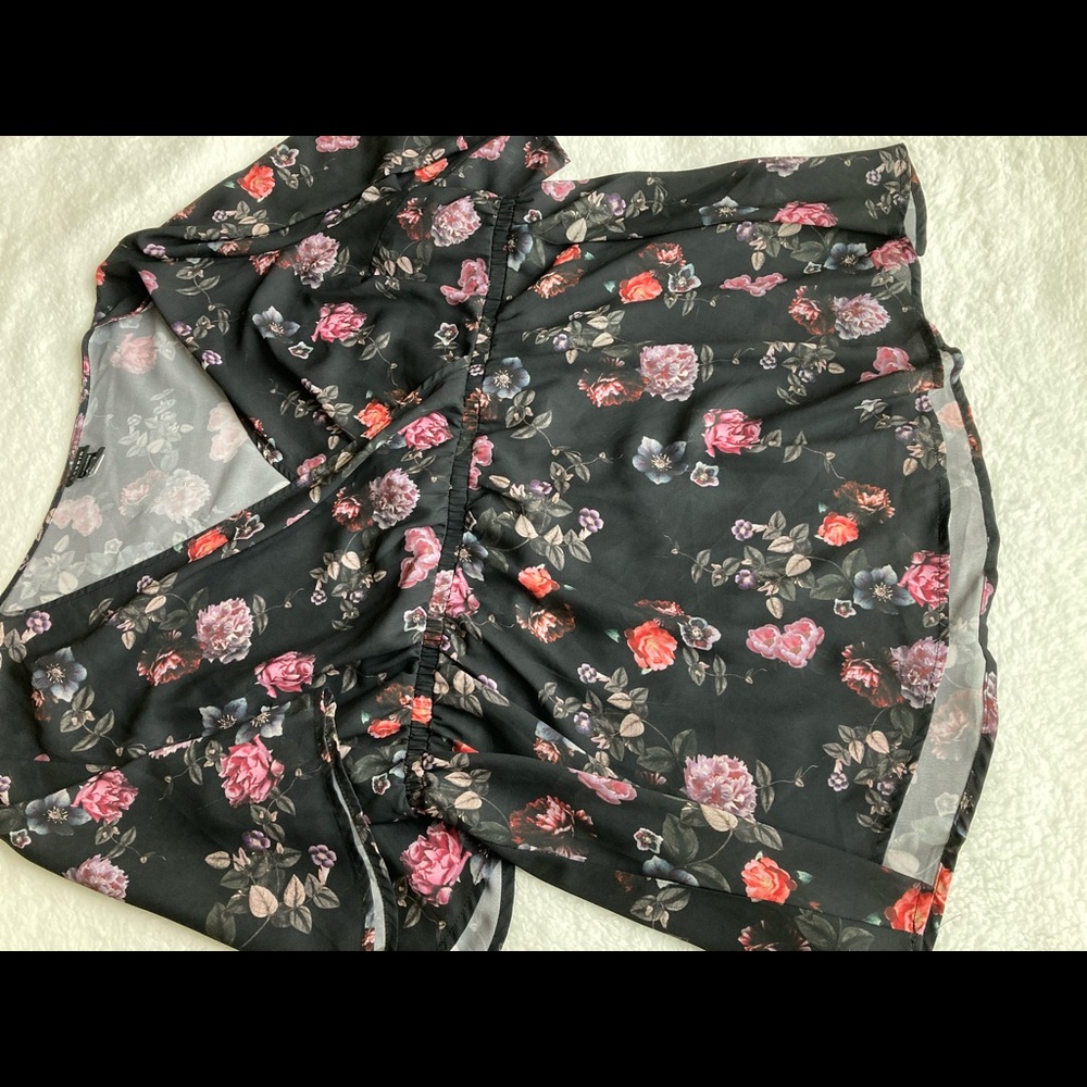 Faux Wrap Black Floral Baby Doll Top